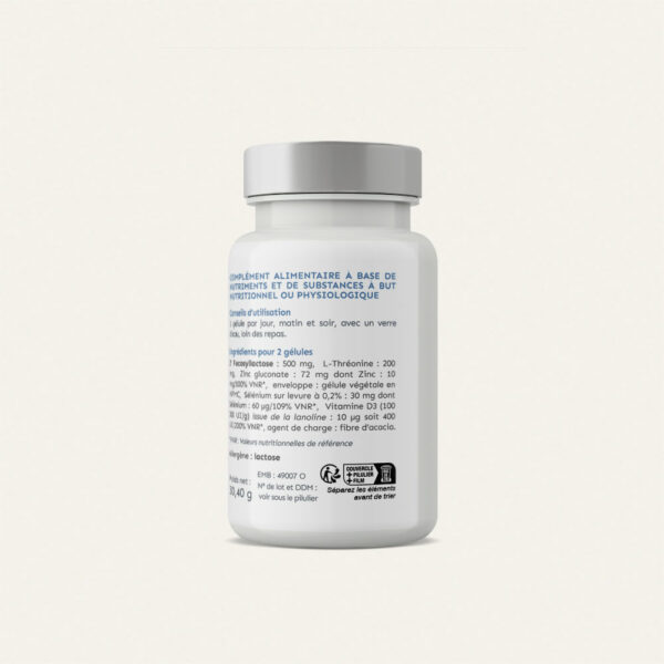 2' Fucosyllactose, L-Thréonine, Zinc, Sélénium, Vitamine D3. 60 gélules végétales