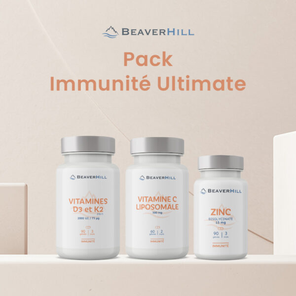 Pack de 3 références : Vitamine C liposomale, Vitamines D3/K2, Zinc 15 mg beaverhill.fr